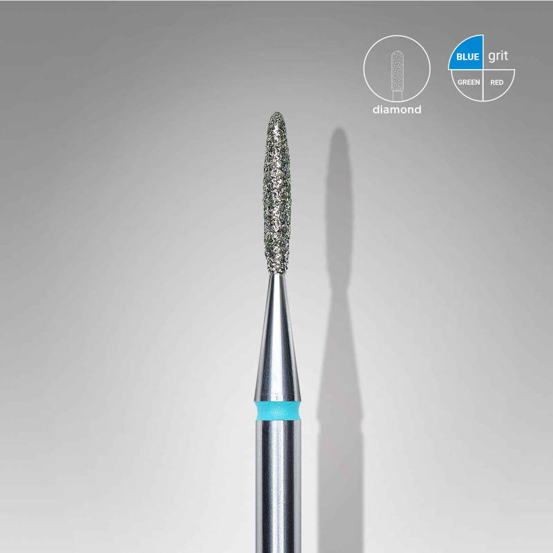 Diamond nail drill bit, “flame”, blue, head diameter 1.4 mm/ working part 8 mm