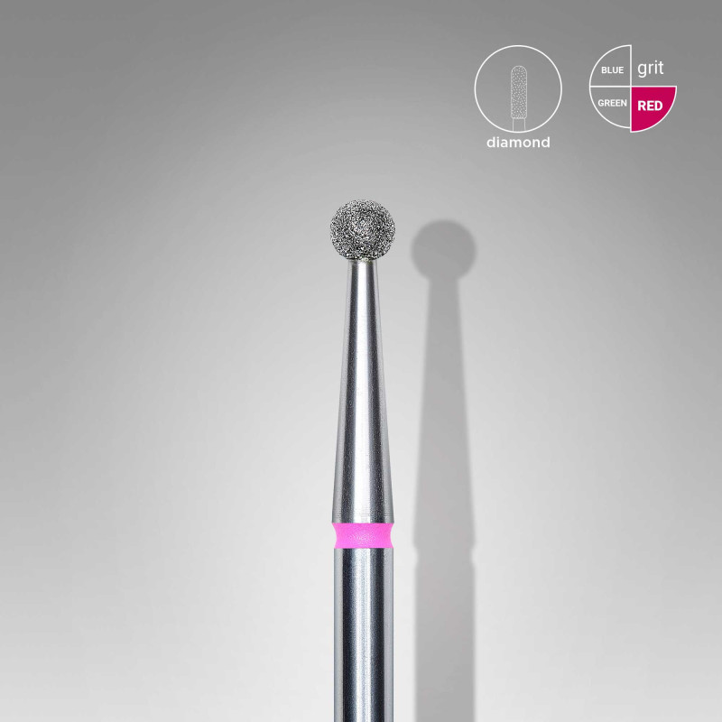 Diamond nail drill bit, “ball”, red, head diameter 2,5 mm