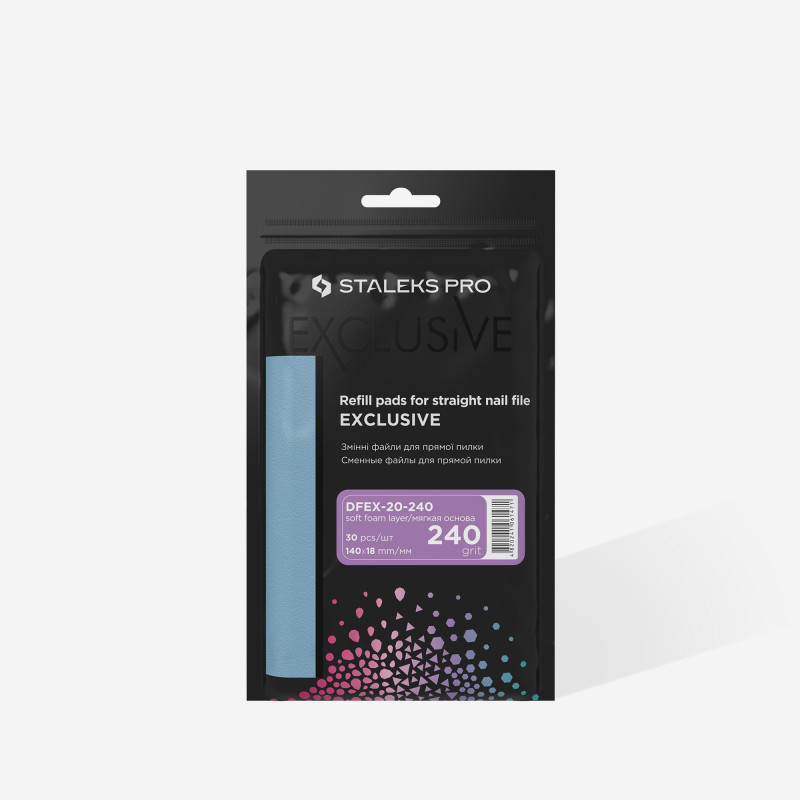 Сменные файлы для пилки прямой (на мягкой основе) Staleks Pro Exclusive 20, 240 грит (30 шт)