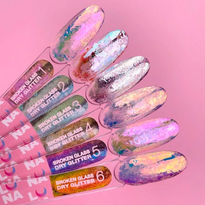 Set di glitter secchi per unghie Lunamoon Broken Glass - 6 pz