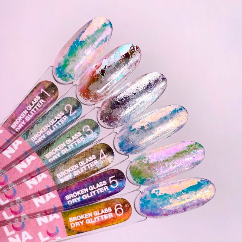 Set di glitter secchi per unghie Lunamoon Broken Glass - 6 pz